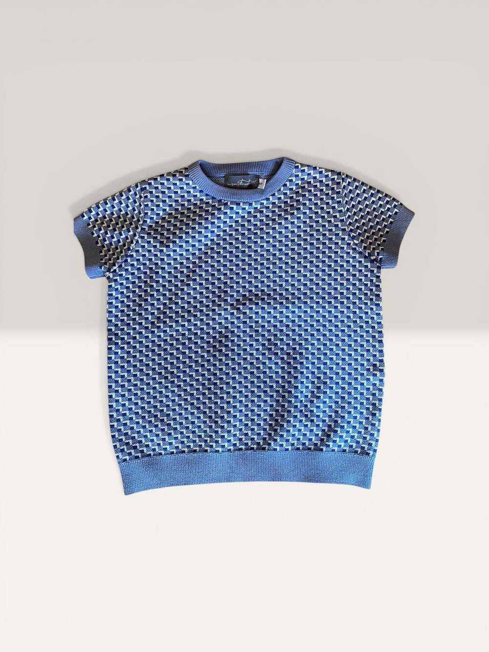 Sweet Threads Blue Edward Geometric Knit Short Sleeve Sweater